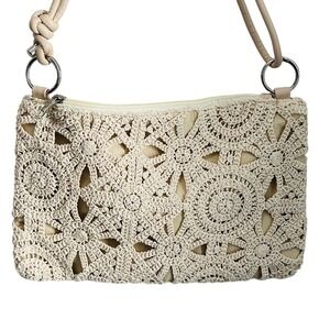 Crochet Floral Shoulder Bag Purse Bohemian Style Ivory Cottage